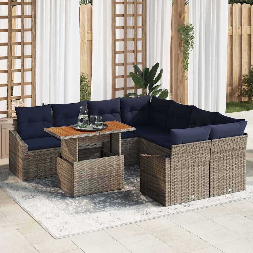 vidaXL Tuin Sofa Set met opslag 9 pcs Grijs Poly riet