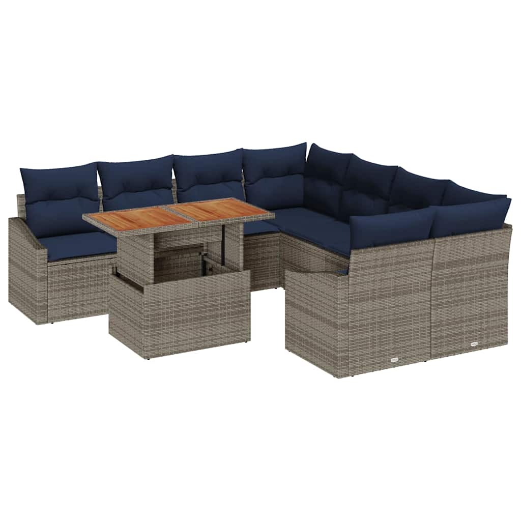 vidaXL Tuin Sofa Set met opslag 9 pcs Grijs Poly riet