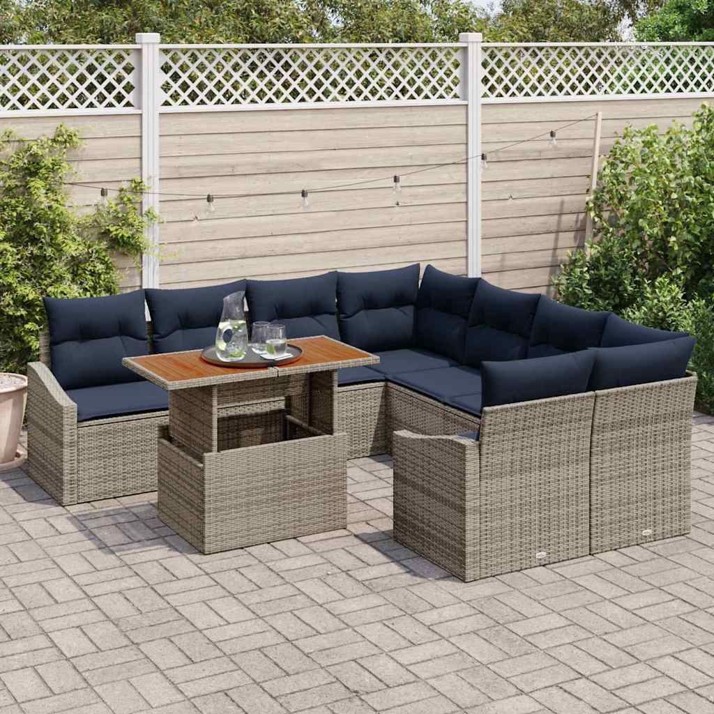 vidaXL Tuin Sofa Set met opslag 9 pcs Grijs Poly riet