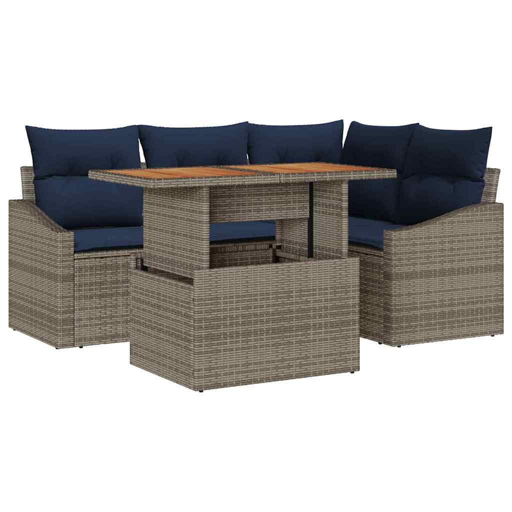vidaXL Tuinbankenset met kussen met opslag 5 pcs Grijs poly rattan