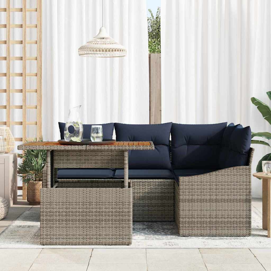 vidaXL Tuinbankenset met kussen met opslag 5 pcs Grijs poly rattan