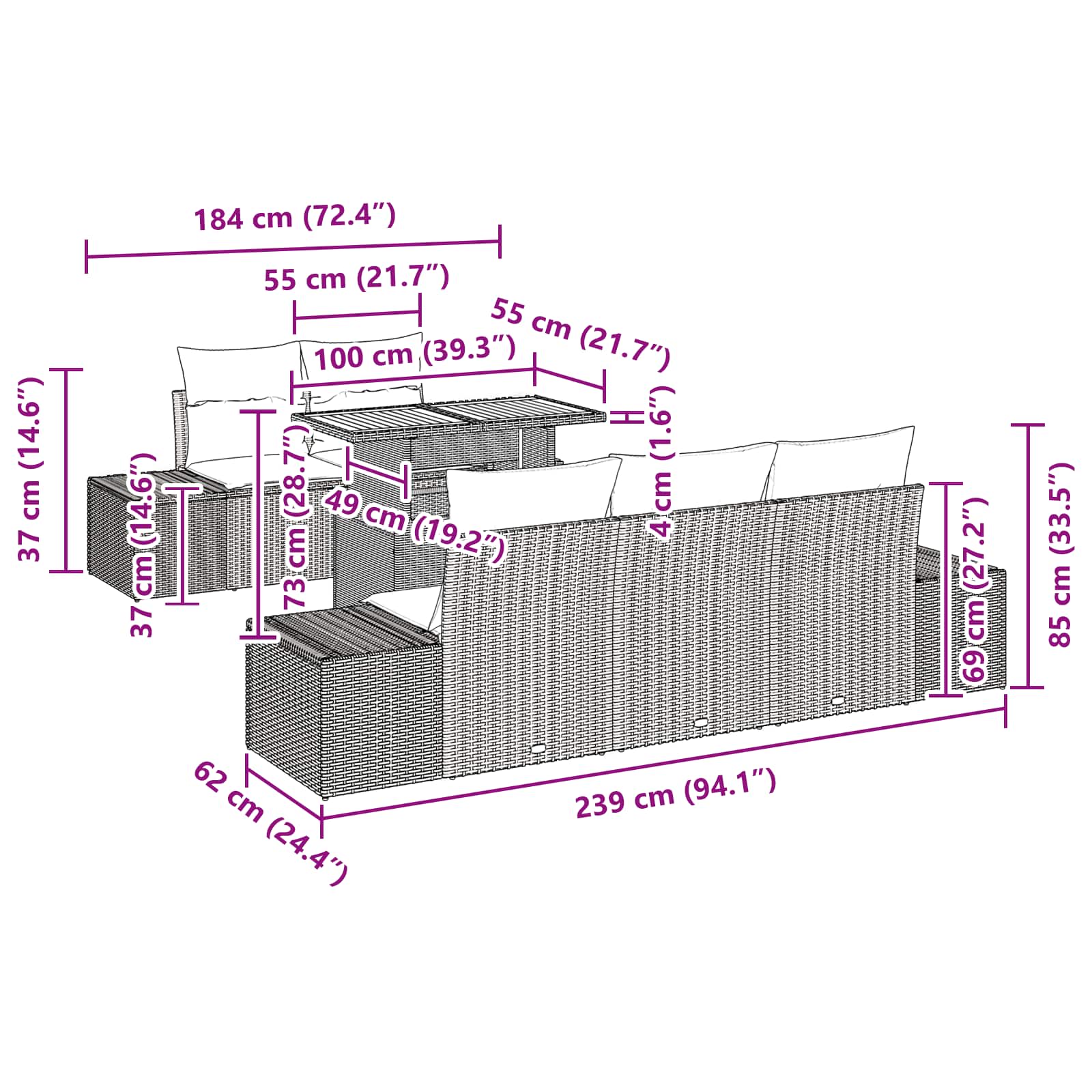 vidaXL Tuin Sofa Set 6 st Zwart Poly riet
