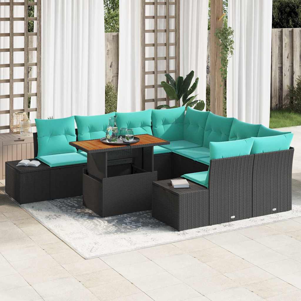 vidaXL Tuin Sofa Set 9 st Zwart Poly riet