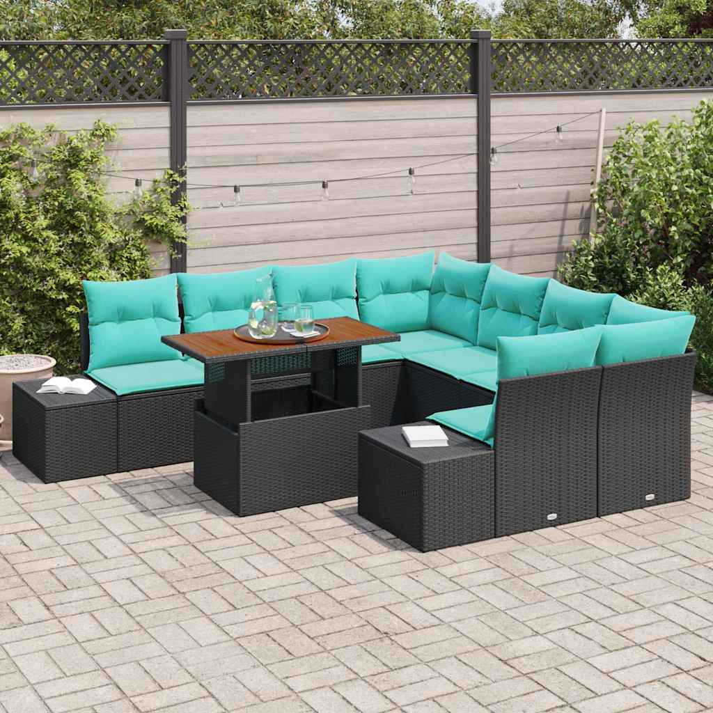 vidaXL Tuin Sofa Set 9 st Zwart Poly riet