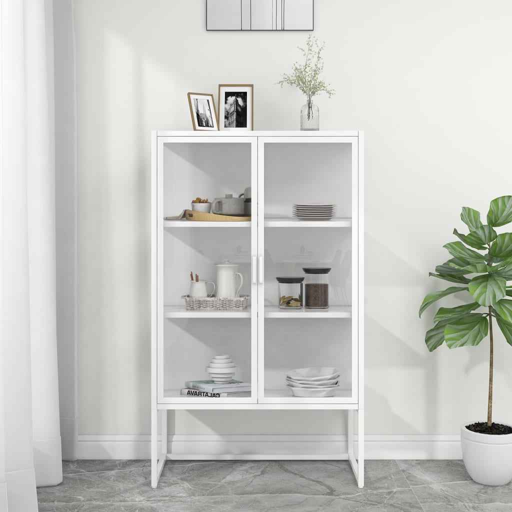 vidaXL Hoge kast 80x35x135 cm staal en gehard glas zwart