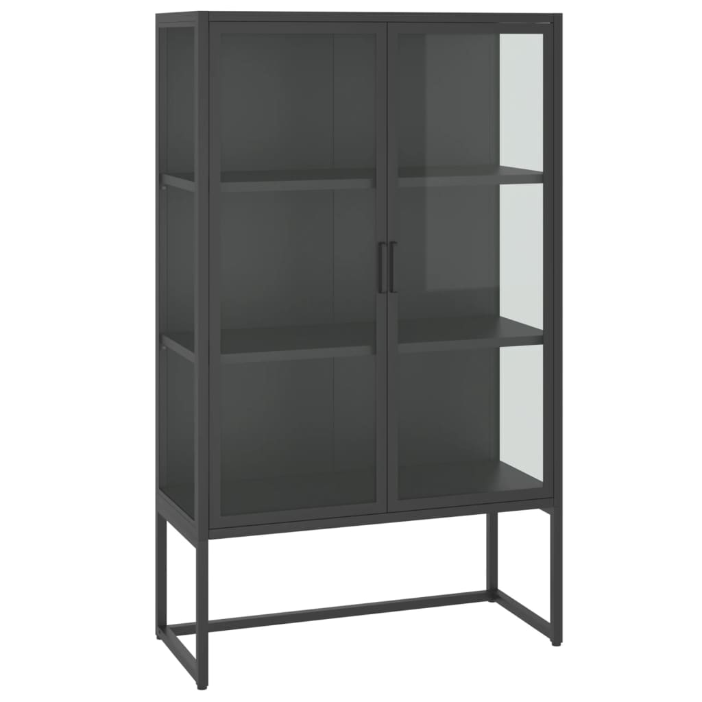 vidaXL Hoge kast 80x35x135 cm staal en gehard glas zwart