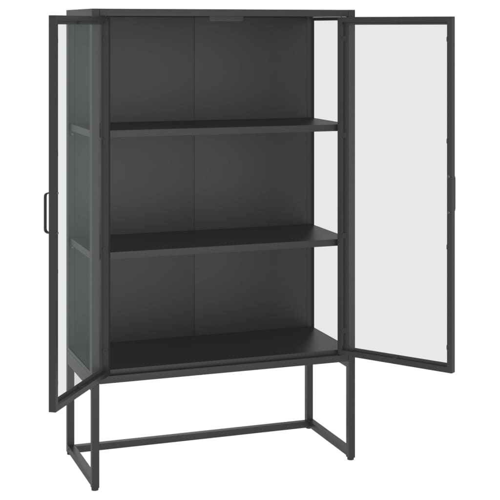 vidaXL Hoge kast 80x35x135 cm staal en gehard glas zwart