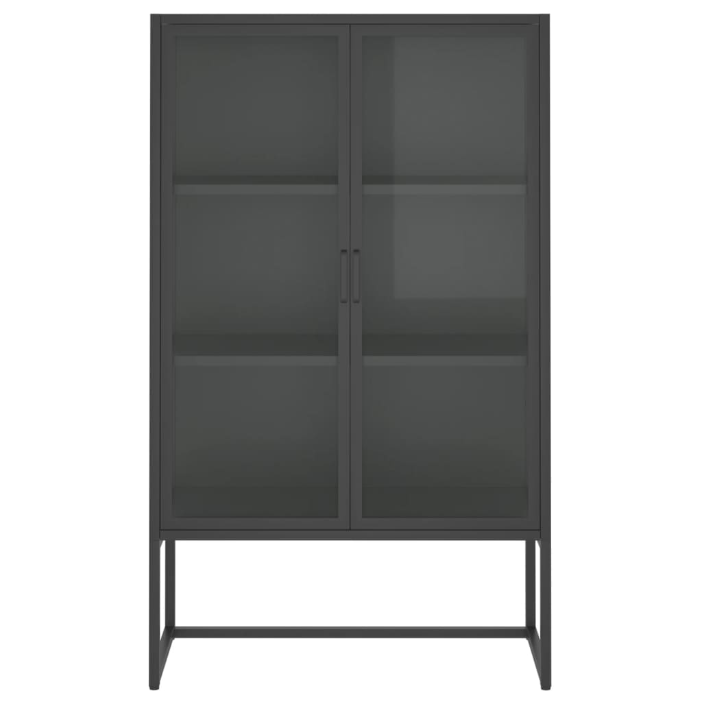 vidaXL Hoge kast 80x35x135 cm staal en gehard glas zwart