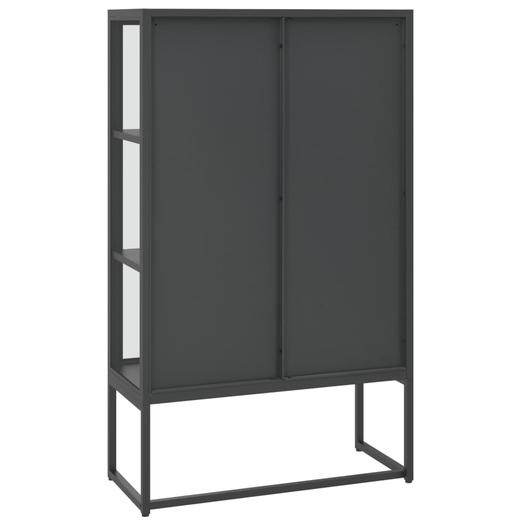 vidaXL Hoge kast 80x35x135 cm staal en gehard glas zwart