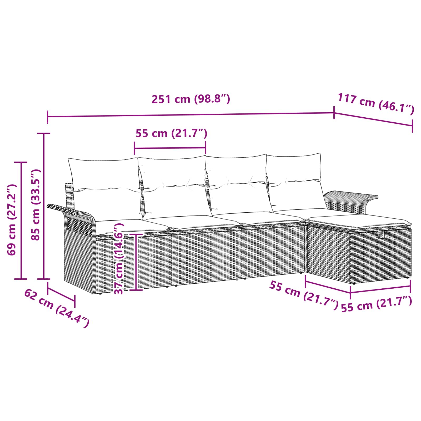 vidaXL Tuin Sofa Set met kussen 5 pcs Zwart en Turquoise poly rattan