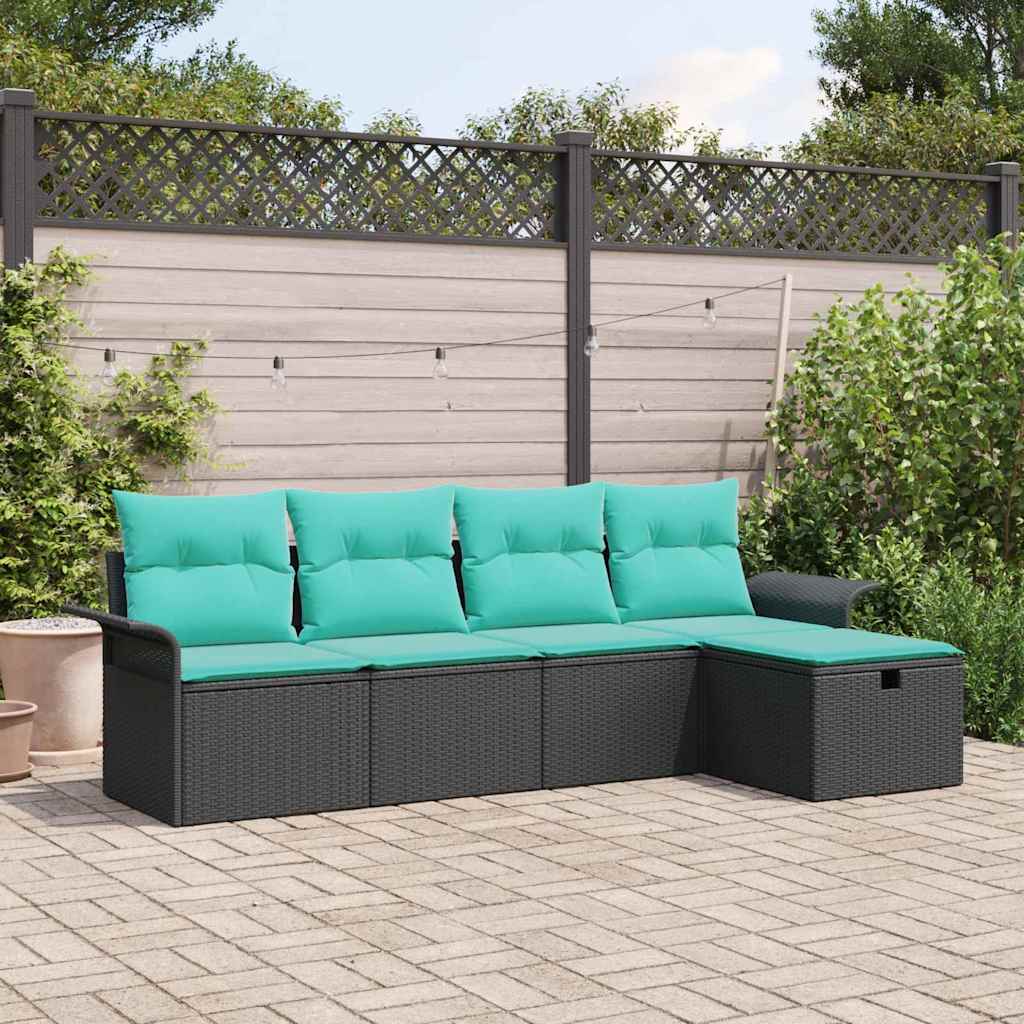 vidaXL Tuin Sofa Set met kussen 5 pcs Zwart en Turquoise poly rattan