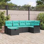 vidaXL Tuin Sofa Set met kussen 6 pcs Zwart en Turquoise poly rattan