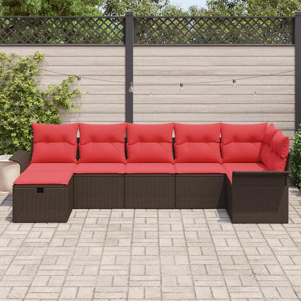 vidaXL Tuin Sofa Set met kussen 7 pcs Zwart en Turquoise poly rattan