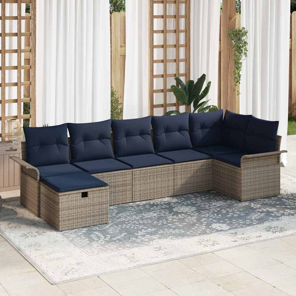 vidaXL Tuin Sofa Set met kussen 7 pcs Zwart en Turquoise poly rattan