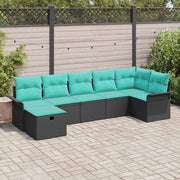 vidaXL Tuin Sofa Set met kussen 7 pcs Zwart en Turquoise poly rattan
