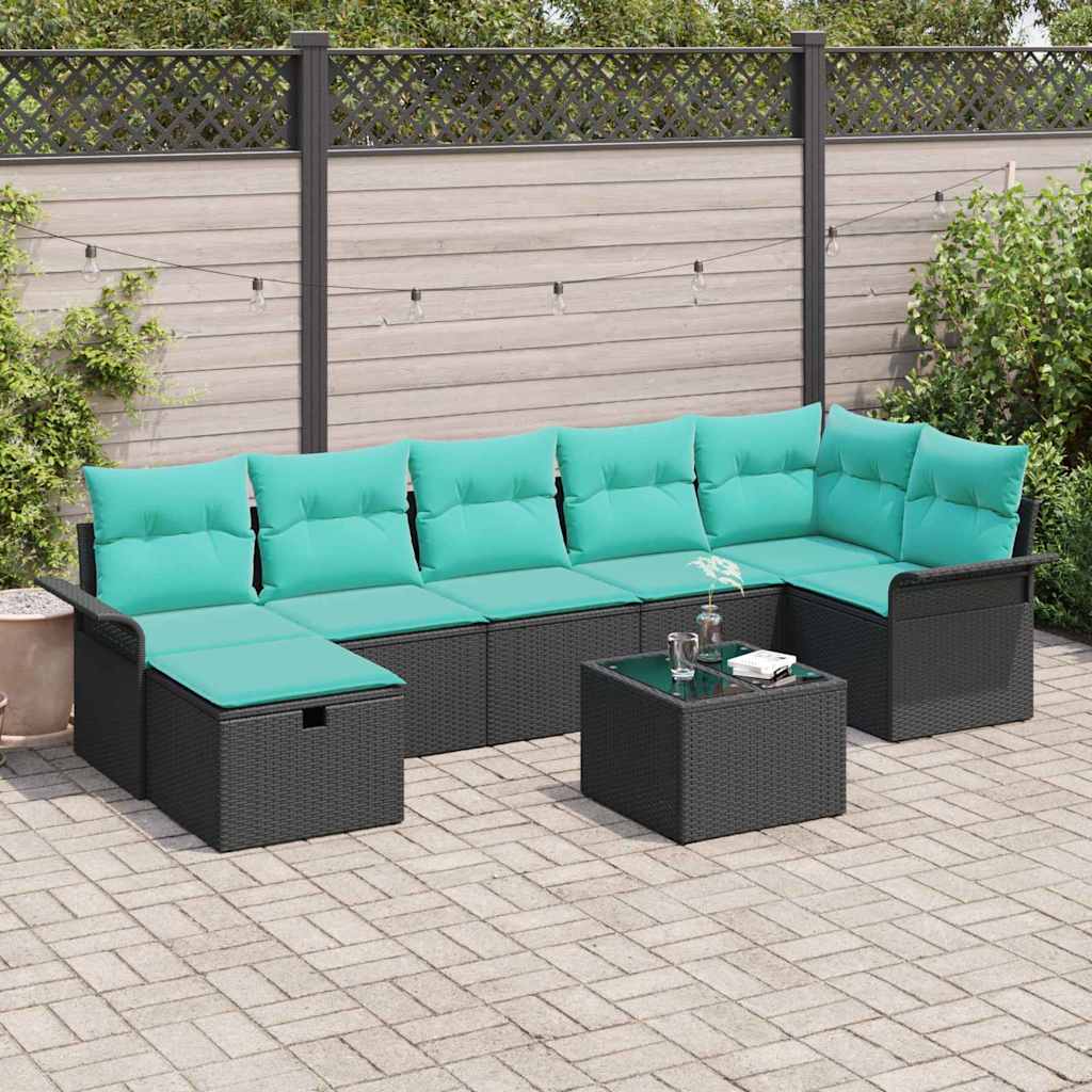 vidaXL Tuin Sofa Set met kussen 7 pcs Zwart en Turquoise poly rattan