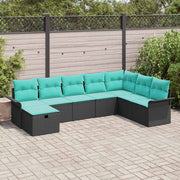 vidaXL Tuin Sofa Set met kussen 8 pcs Zwart en Turquoise poly rattan
