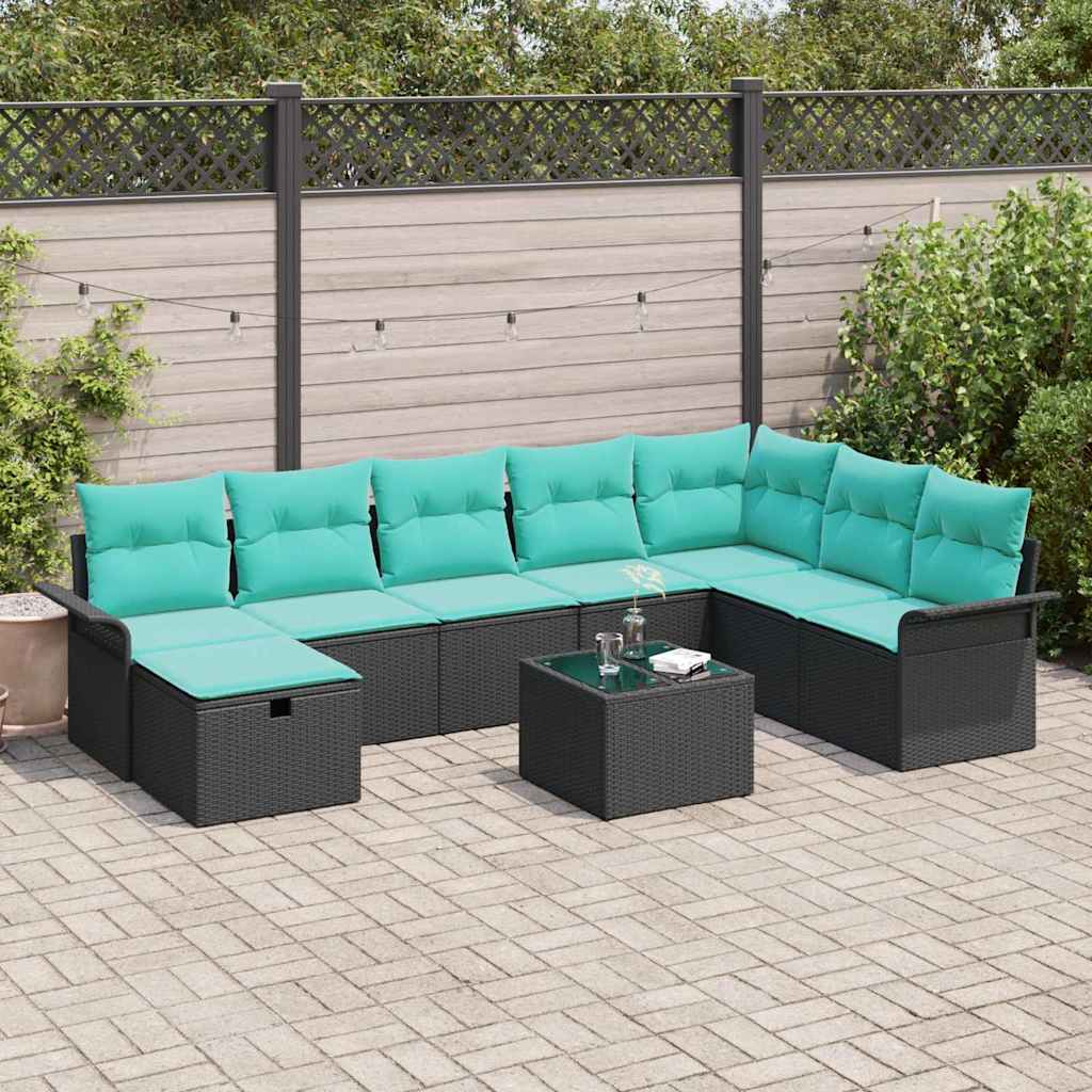 vidaXL Tuin Sofa Set met kussen 8 pcs Zwart en Turquoise poly rattan