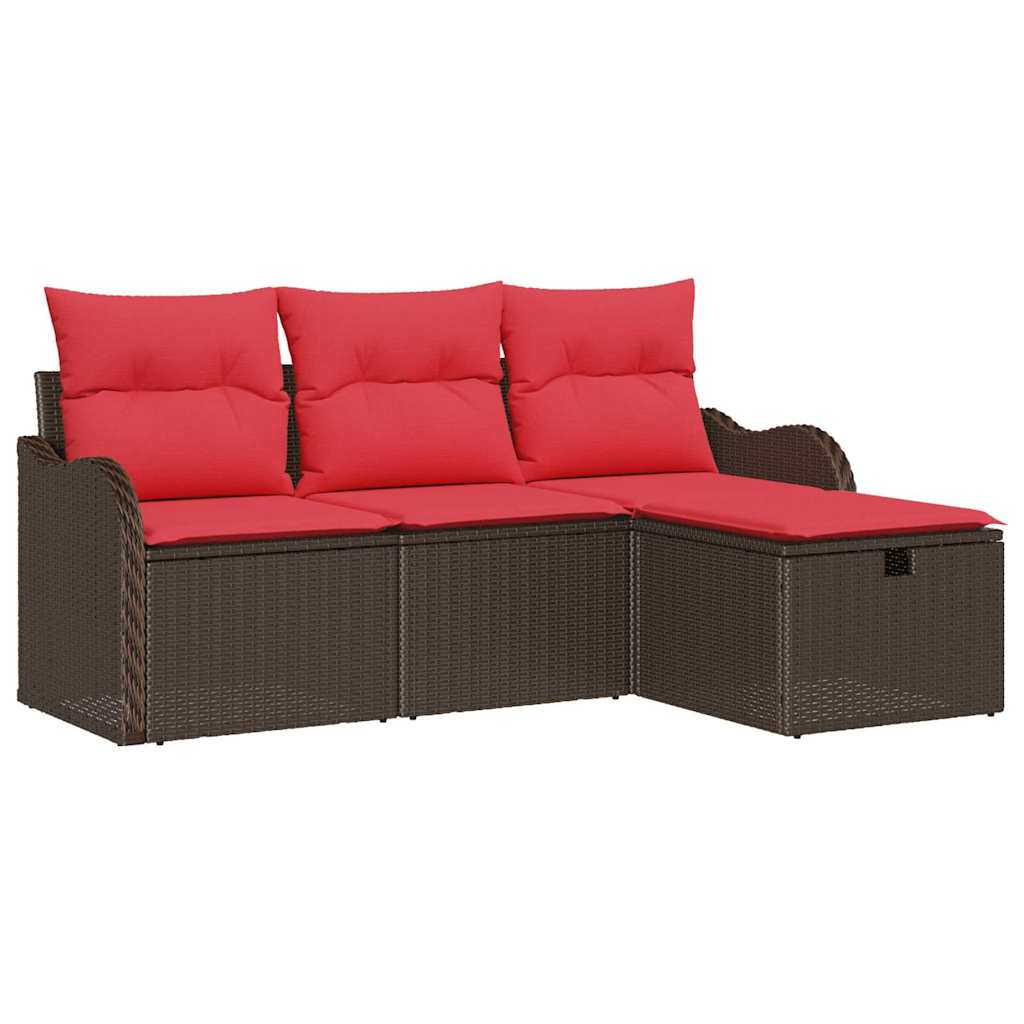 vidaXL Tuin Sofa Set met kussen 4 pcs Bruin en Rood poly rattan