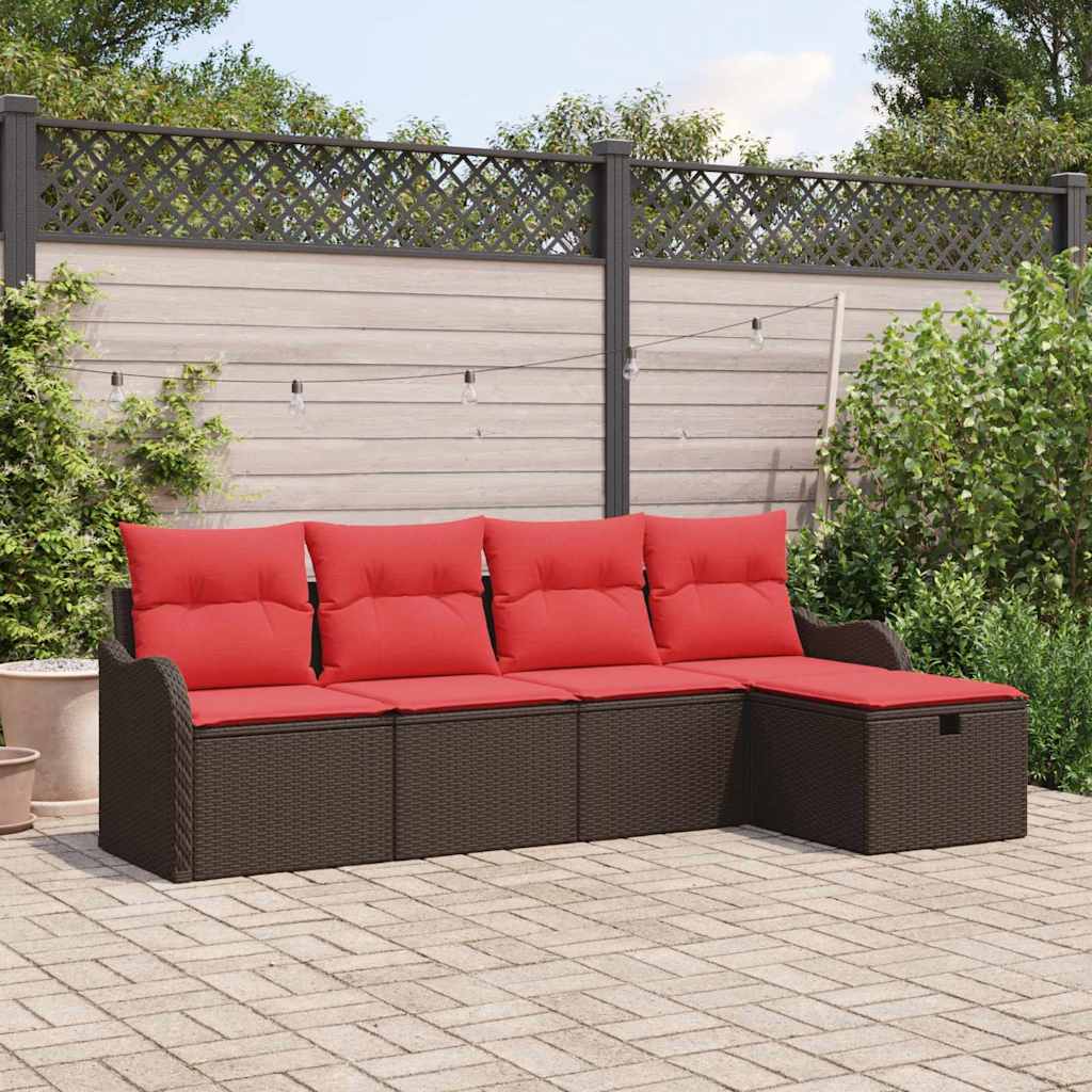 vidaXL Tuin Sofa Set met kussen 5 pcs Bruin en Rood poly rattan