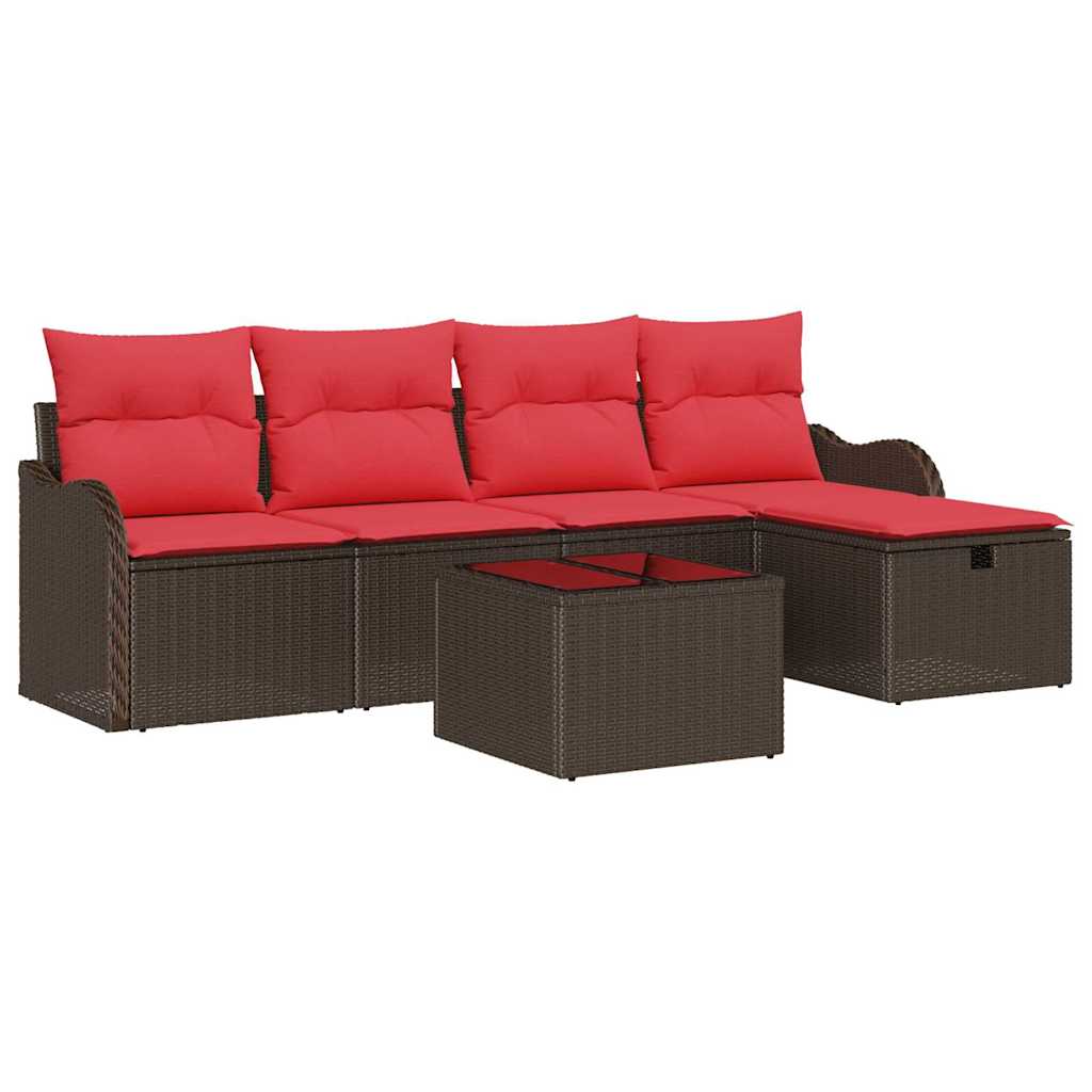 vidaXL Tuin Sofa Set met kussen 5 pcs Bruin en Rood poly rattan