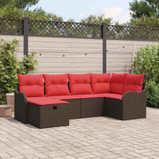 vidaXL Tuinbankenset met kussen 6 pcs Bruin en Rood poly rattan