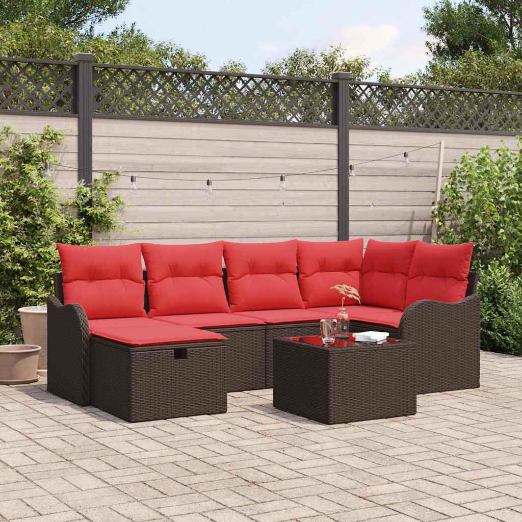 vidaXL Tuinbankenset met kussen 6 pcs Bruin en Rood poly rattan
