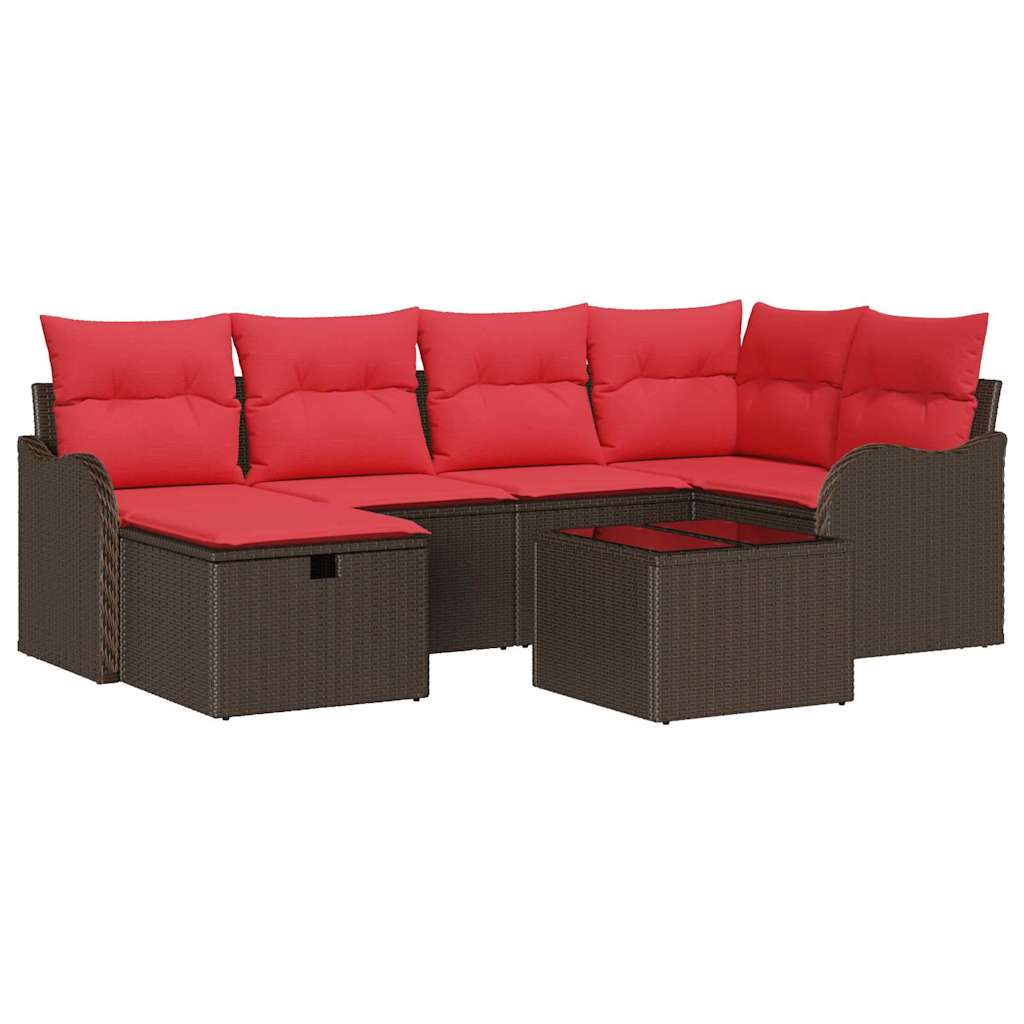 vidaXL Tuinbankenset met kussen 6 pcs Bruin en Rood poly rattan