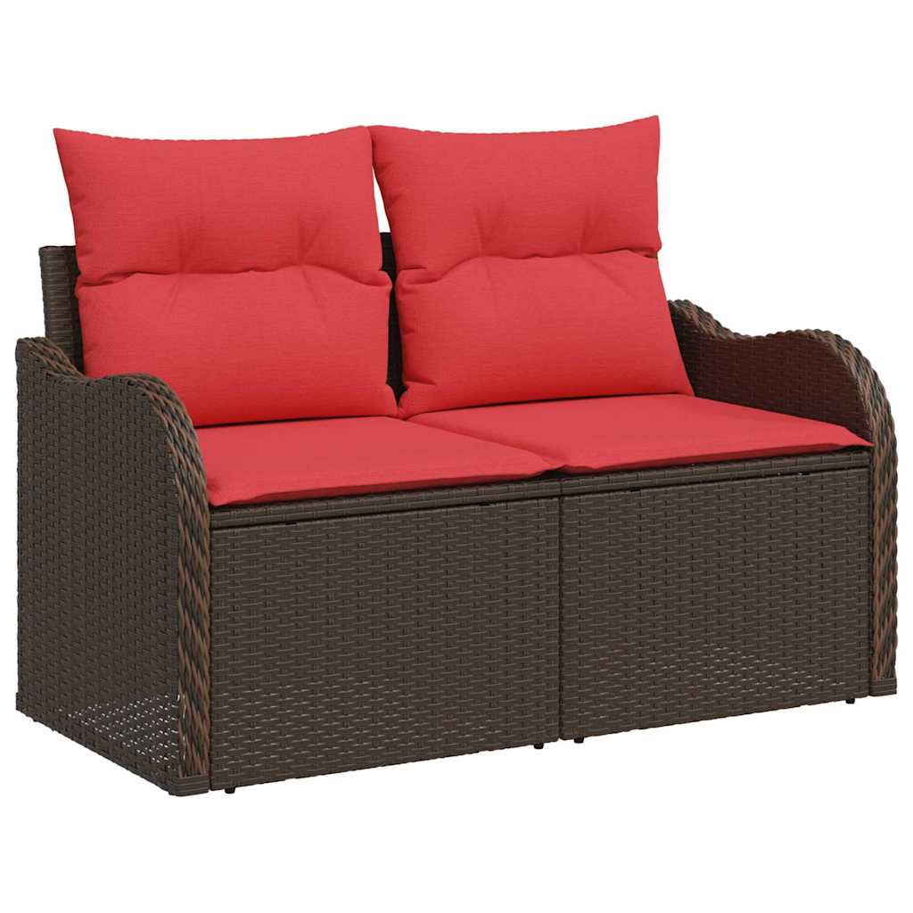 vidaXL Tuinbankenset met kussen 6 pcs Bruin en Rood poly rattan