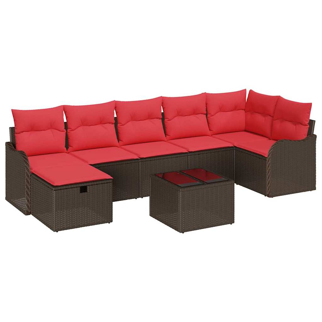 vidaXL Bankstel met kussen met opslag 7 pcs Bruin en Rood poly rattan