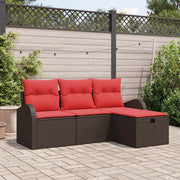 vidaXL Bankstel met kussen met opslag 4 pcs Bruin en Rood poly rattan