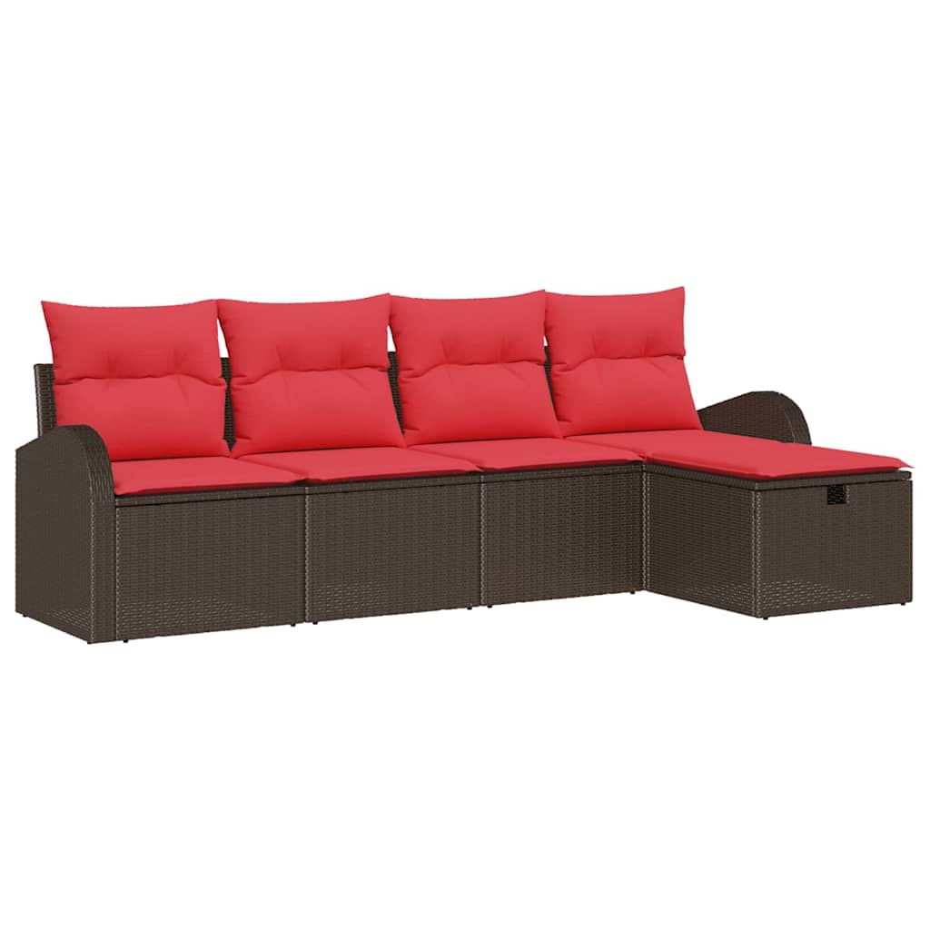 vidaXL Bankstel met kussen met opslag 5 pcs Bruin en Rood poly rattan