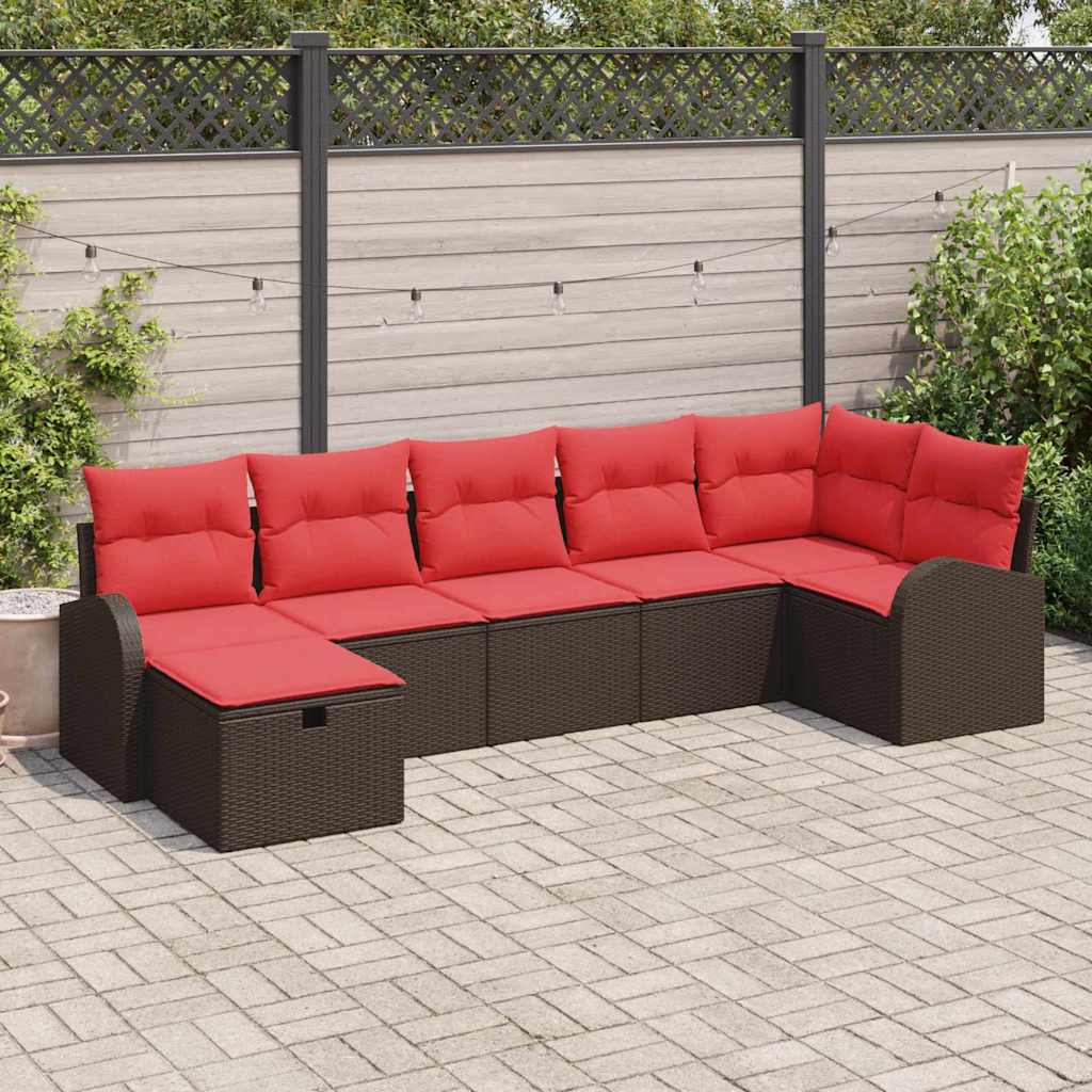 vidaXL Bankstel met kussen met opslag Bruin en Rood poly rattan