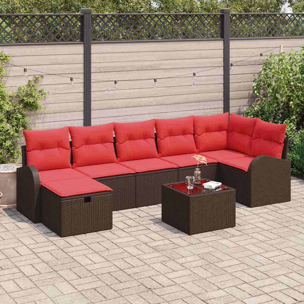 vidaXL Bankstel met kussen met opslag Bruin en Rood poly rattan