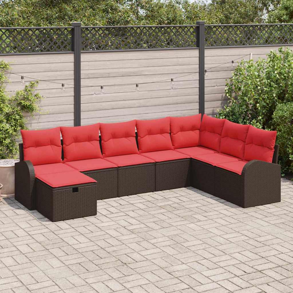vidaXL Bankstel met kussen met opslag Bruin en Rood poly rattan