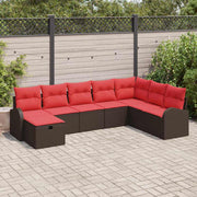 vidaXL Bankstel met kussen met opslag Bruin en Rood poly rattan