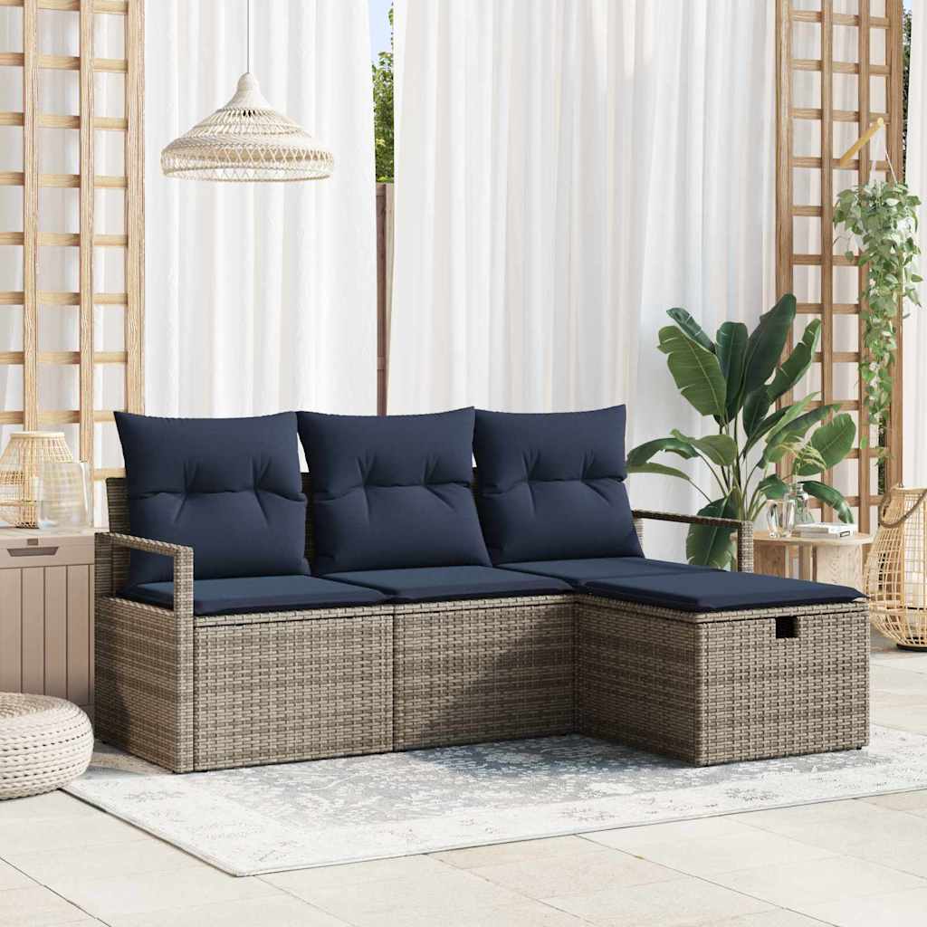 vidaXL Bankstel met kussen met opslag 4 pcs Bruin en Rood poly rattan