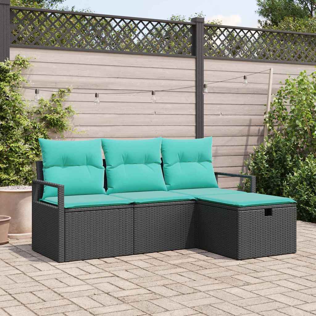 vidaXL Bankstel met kussen met opslag 4 pcs Bruin en Rood poly rattan