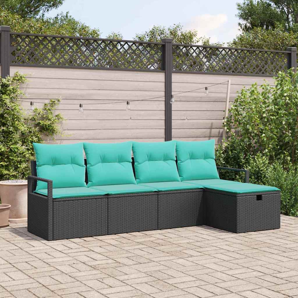 vidaXL Bankstel met kussen met opslag Bruin en Rood poly rattan