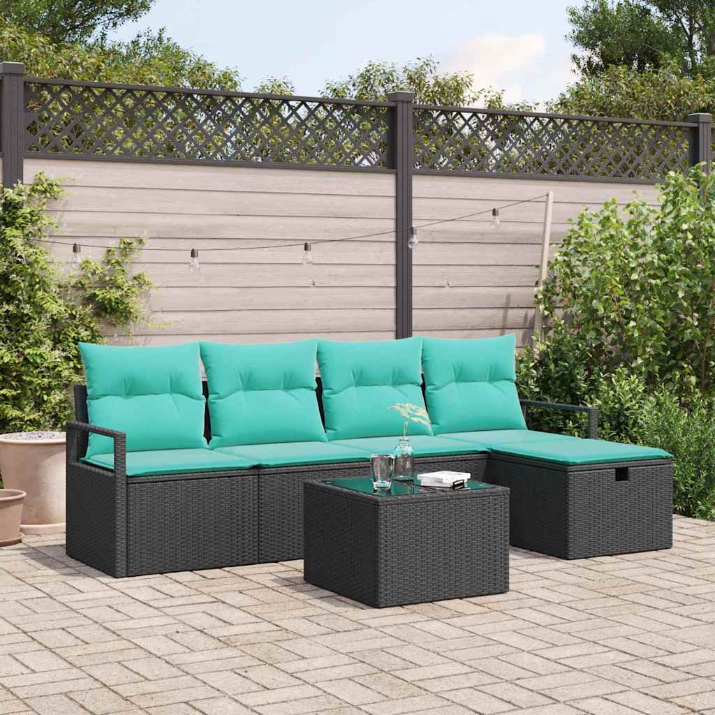 vidaXL Bankstel met kussen met opslag Bruin en Rood poly rattan