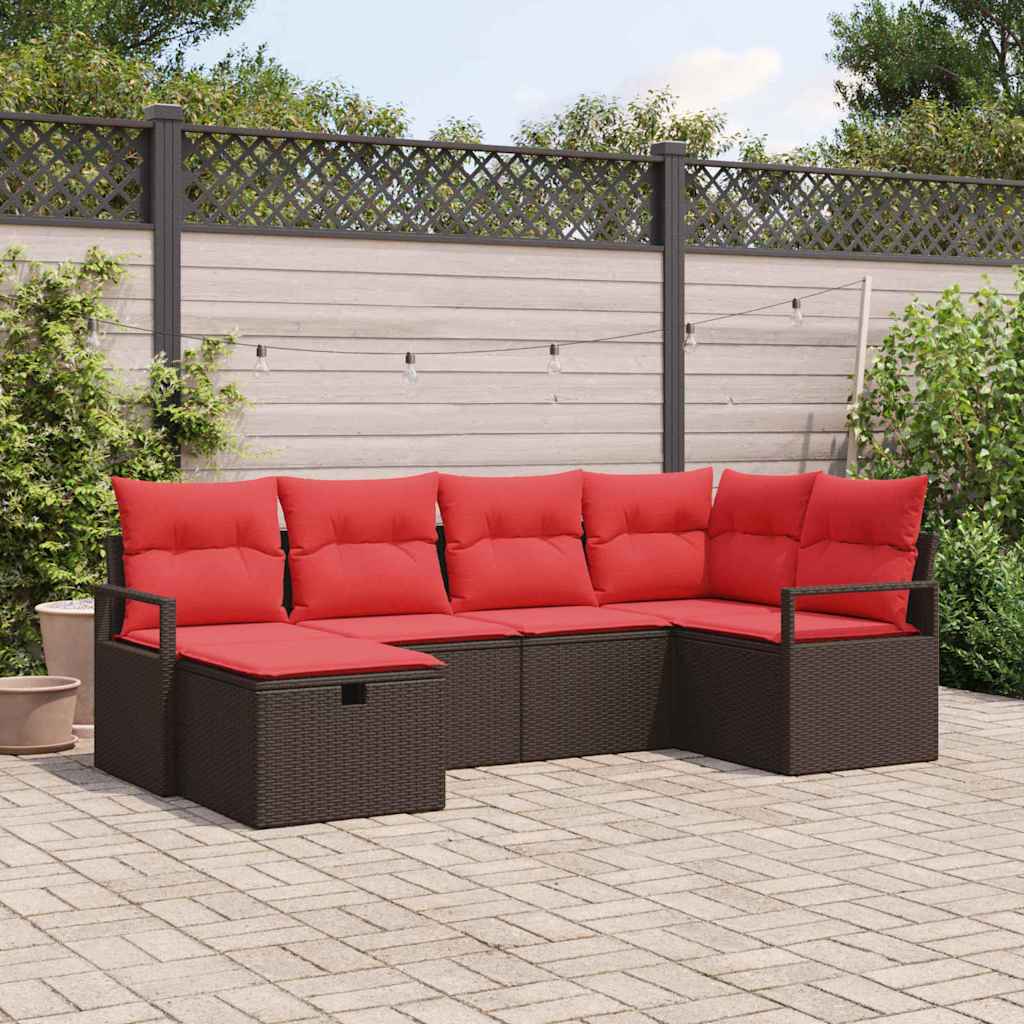 vidaXL Bankstel met kussen met opslag Bruin en Rood poly rattan