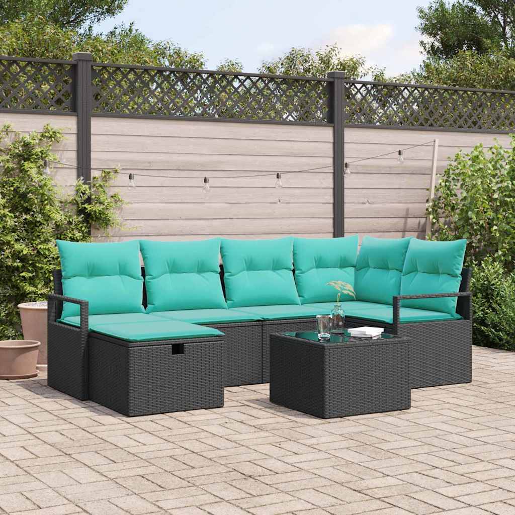 vidaXL Bankstel met kussen met opslag Bruin en Rood poly rattan