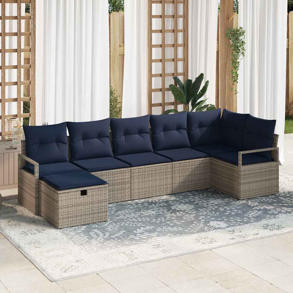 vidaXL Bankstel met kussen met opslag 7 pcs Bruin en Rood poly rattan