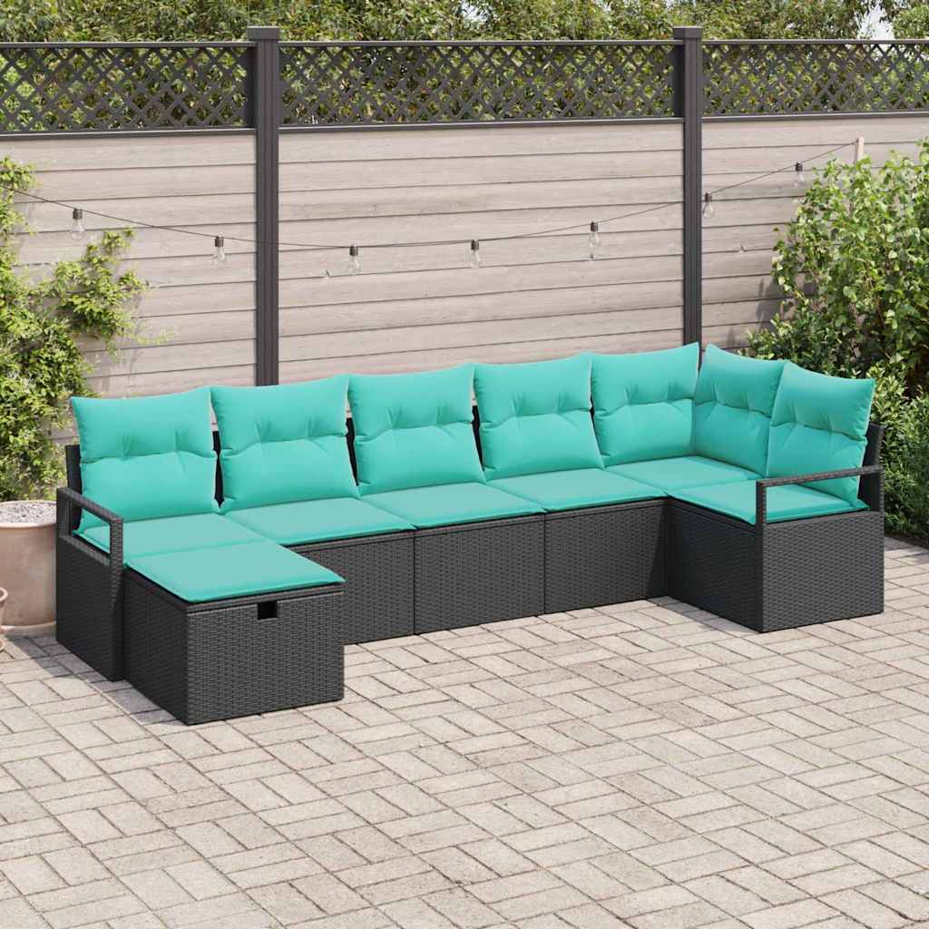 vidaXL Bankstel met kussen met opslag 7 pcs Bruin en Rood poly rattan