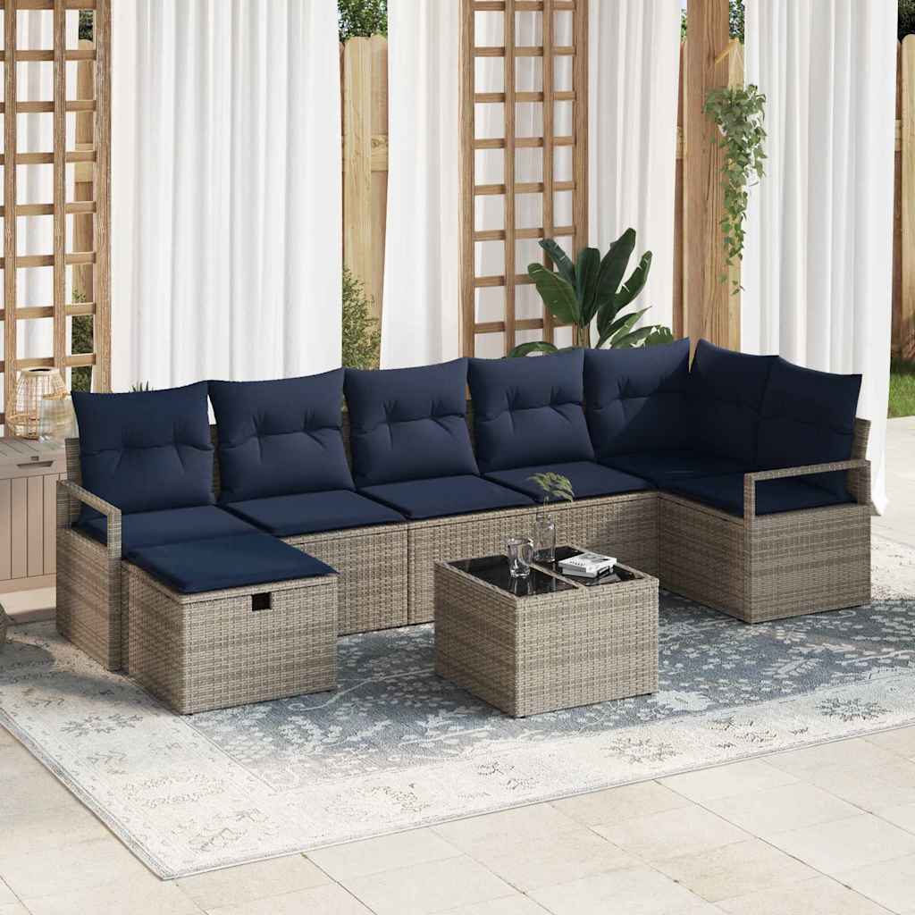 vidaXL Bankstel met kussen met opslag 7 pcs Bruin en Rood poly rattan