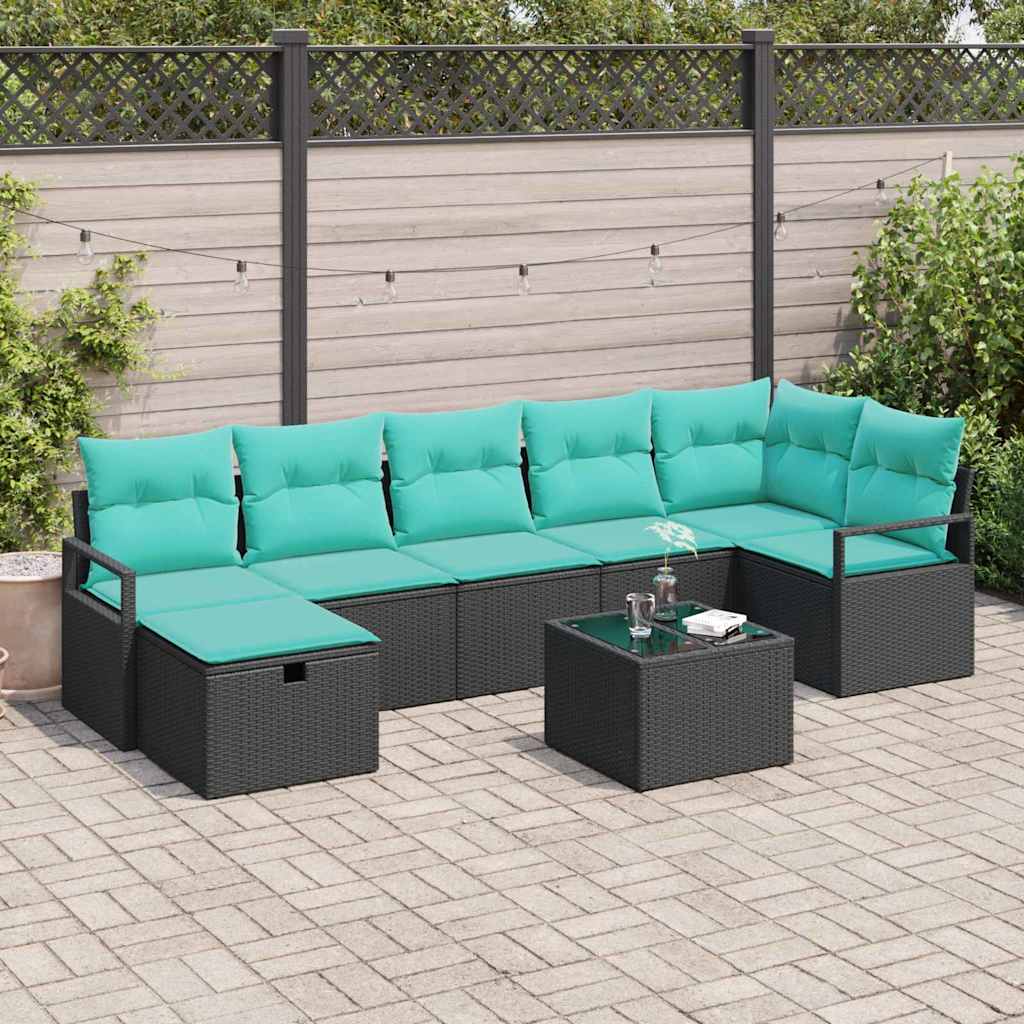 vidaXL Bankstel met kussen met opslag 7 pcs Bruin en Rood poly rattan