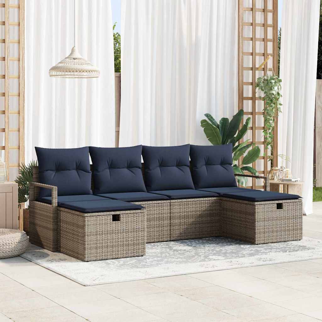 vidaXL Bankstel met kussen met opslag 6 pcs Bruin en Rood poly rattan