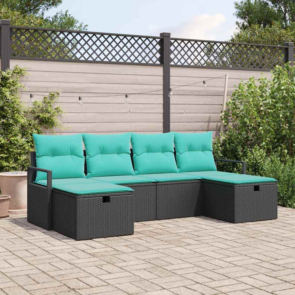 vidaXL Bankstel met kussen met opslag 6 pcs Bruin en Rood poly rattan