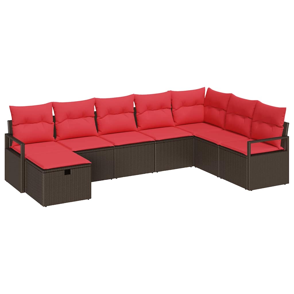 vidaXL Bankstel met kussen met opslag Bruin poly rattan