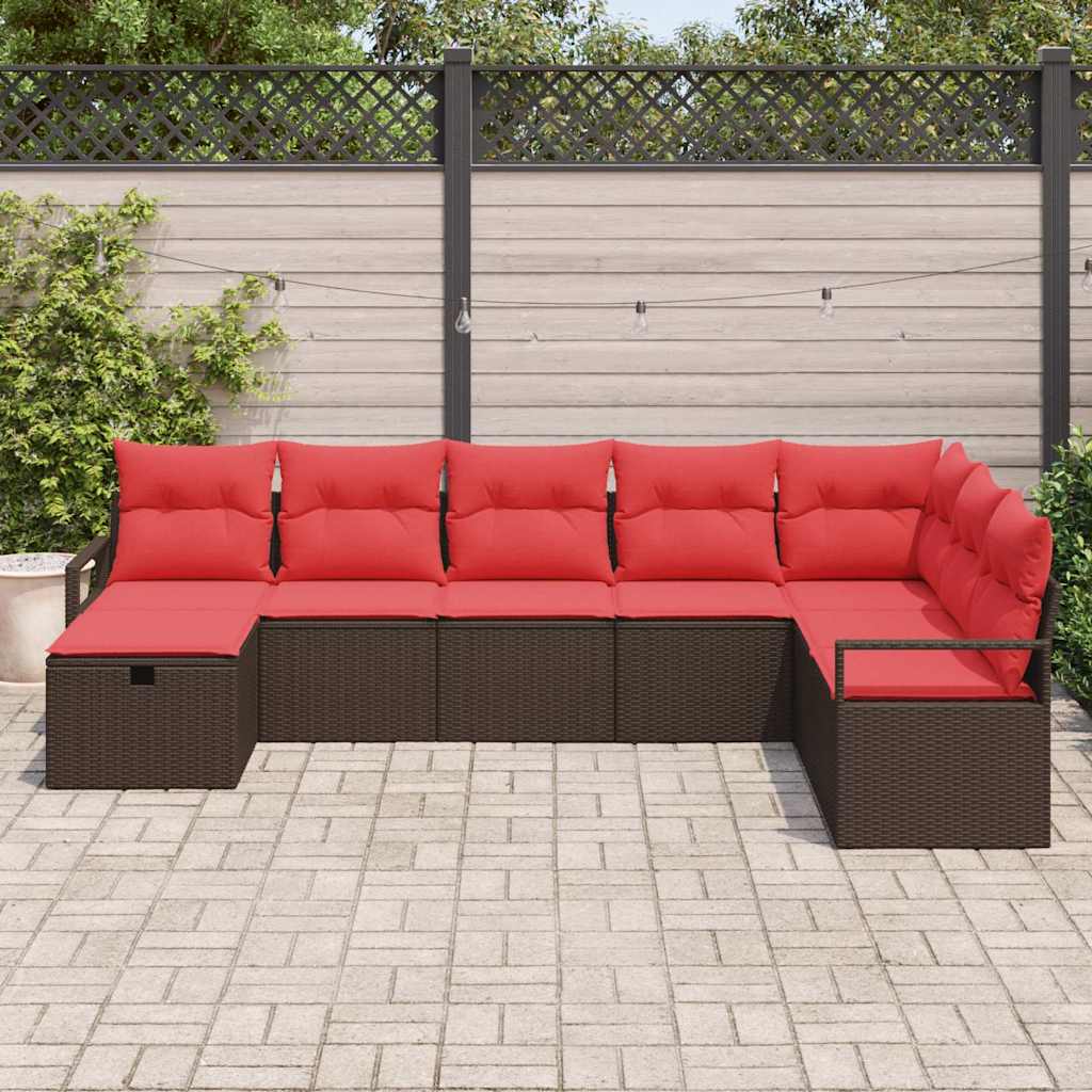 vidaXL Bankstel met kussen met opslag Bruin poly rattan